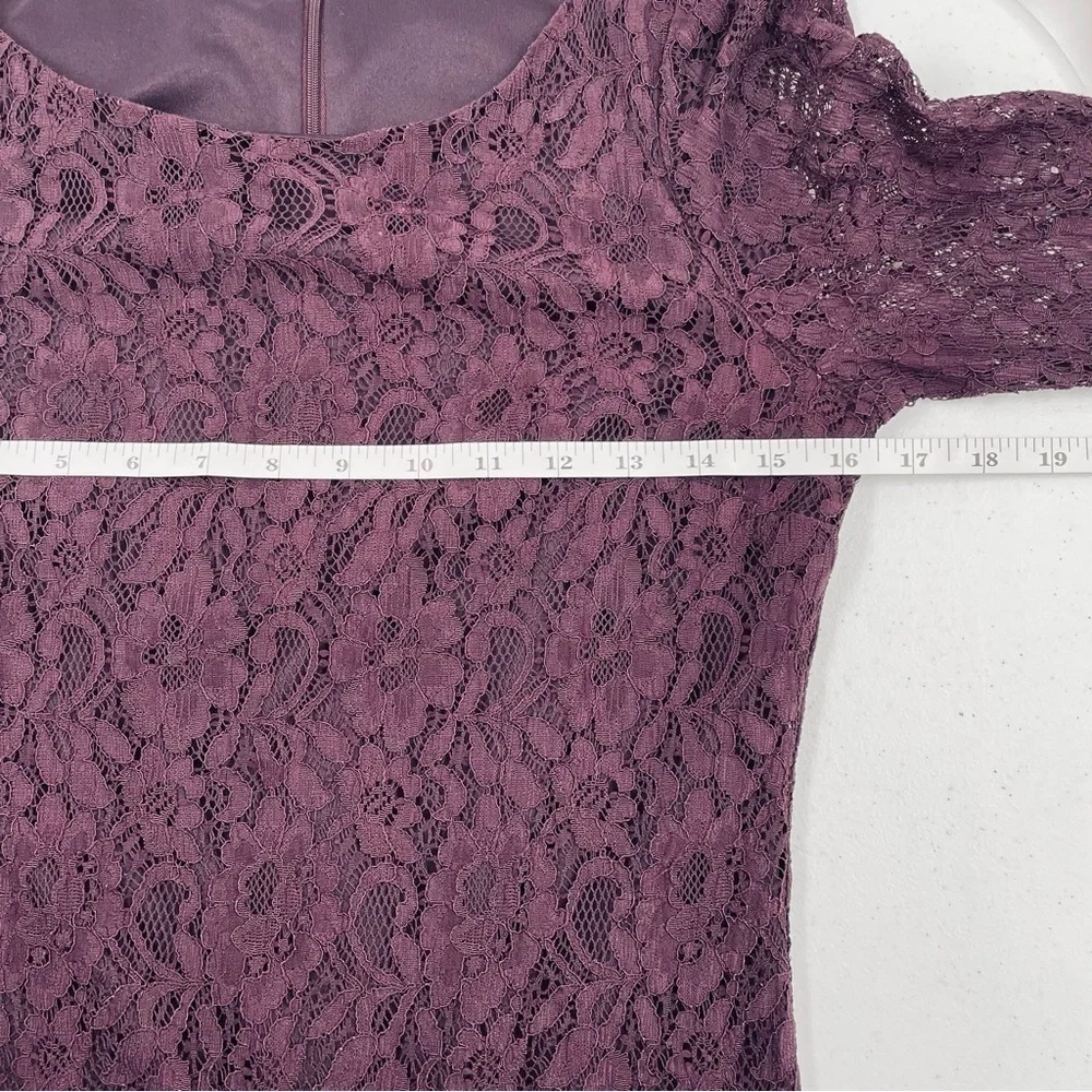 Dana Buchman Wine Colored Lace Lined Long Sleeve Mini Zip Back Scoop Neck Dress - Picture 7 of 10